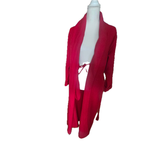 100% Pure Cashmere Red Robe Coat Quiet Luxury Old Money S/M - Picture 2 of 11